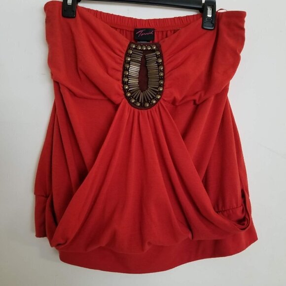 Torrid Red Wrap Draped Stone Beaded Tube Top 0X - Picture 1 of 5